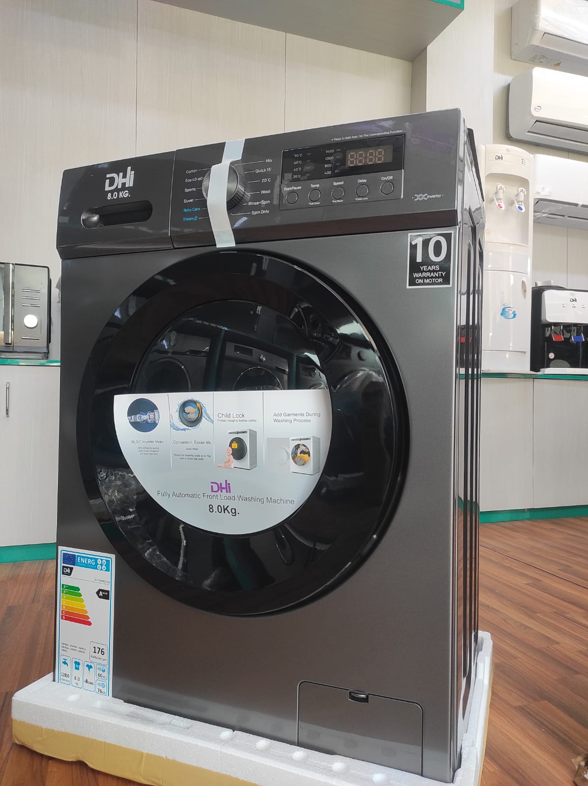 8KG Front Load Washing Machine with BLDC Inverter Motor and 15 Wash Cycles